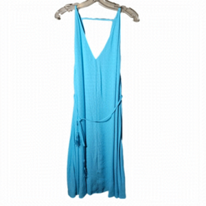 DO+BE light blue swing style deep V waist ties small flowy fit open back dress